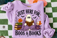 Just Here For Boos And Books PNG,Halloween Book Lover Ghost Product Image 1