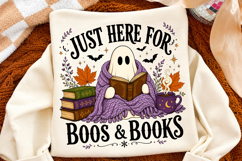 Just Here For Boos And Books PNG,Halloween Book Lover Ghost Product Image 2
