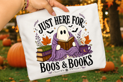 Just Here For Boos And Books PNG,Halloween Book Lover Ghost Product Image 3