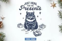 Funny Christmas Cat SVG PNG, Just Here for the Presents Product Image 1
