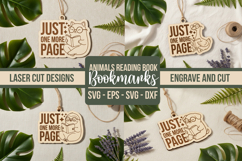 Just one More Page Bookmarks, Cute Animals Reading Book SVG Product Image 1