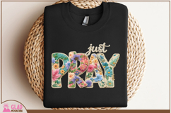 Just Pray Faux Yarn Crochet Png, Floral Christian Faux Knit Product Image 3