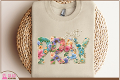 Just Pray Faux Yarn Crochet Png, Floral Christian Faux Knit Product Image 5