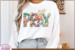 Just Pray Faux Yarn Crochet Png, Floral Christian Faux Knit Product Image 1