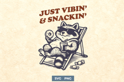 Just Vibin’ and Snackin’ SVG PNG | Cool Raccoon Eating Donut Product Image 1