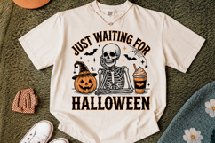 Just Waiting for Halloween PNG, Funny Skeleton Sublimation Product Image 2