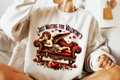 Just Waiting For Valentine's Cupid PNG, Funny Cupid PNG Product Image 1