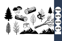 Forest nature elements with mushrooms logs leaves acorns bra Product Image 1