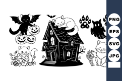 Halloween haunted house with cats bats pumpkins and ghost sp Product Image 1