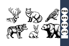 Wild animals collection deer fox wolf rabbit bear bird black Product Image 1