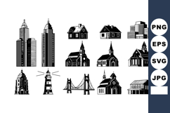 Collection of black and white city buildings churches lighth Product Image 1