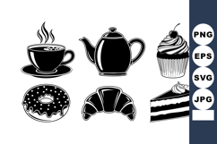 Coffee cup teapot cupcake donut croissant and cake vector il Product Image 1
