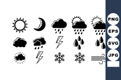 Weather Symbols Vector Set Including Sun Moon Cloud Rain Sno Product Image 1