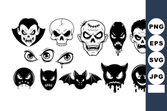 Halloween scary skulls vampire bat and monster eyes vector i Product Image 1