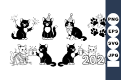Cute black and white cats celebrating New Year 2026 with par Product Image 1