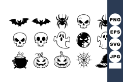 Halloween icons set with skulls bats ghosts spiders pumpkins Product Image 1