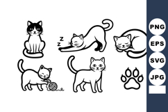 Cat poses vector set with paw print and playful kitten illus Product Image 1