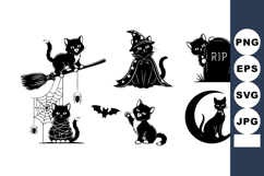 Black Cats Halloween Witch Broom Tombstone Moon Bat Spider V Product Image 1