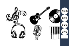Music icons collection with guitar microphone piano headphon Product Image 1