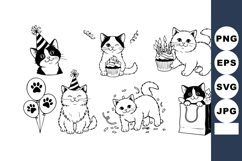 Cute cats celebrating birthday with party hats balloons and Product Image 1