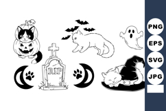 Halloween Black Cat Ghost Witch Hat Pumpkin Vector Illustrat Product Image 1