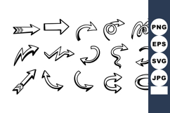 Hand drawn black arrow icons set with various curved and str Product Image 1