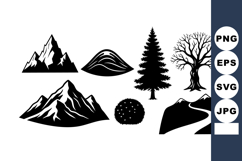 Mountain pine tree leaf bush and landscape vector illustrati Product Image 1