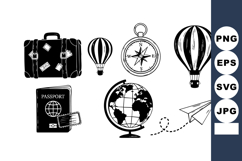 Travel icons suitcase globe passport compass hot air balloon Product Image 1