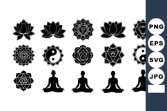 Meditation silhouette with chakra and yin yang symbols spiri Product Image 1