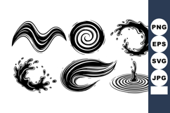 Various water splash and wave shapes black vector illustrati Product Image 1