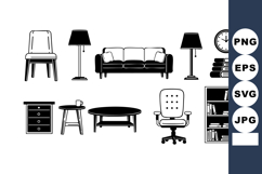 Modern black and white living room furniture vector set with Product Image 1