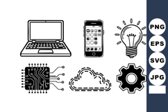 Technology icons laptop smartphone light bulb chip cloud gea Product Image 1