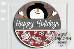 Happy Holidays Round Sign SVG | Snowman Door Hanger SVG Product Image 1