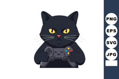 Black cat holding game controller playing video games with y Product Image 1