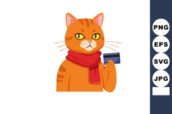 Orange cat with yellow eyes wearing red scarf holding credit Product Image 1