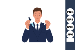 Businessman in navy suit holding pipette and capsule for pha Product Image 1