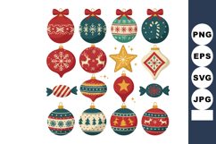 Christmas ornaments vector set with traditional red green go Product Image 1