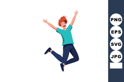 Happy jumping young man with red hair and casual clothes exp Product Image 1