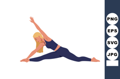 Woman stretching in navy blue sportswear performing seated s Product Image 1