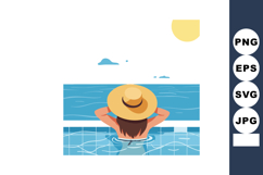 Woman Relaxing in Swimming Pool Overlooking Ocean with Sun a Product Image 1