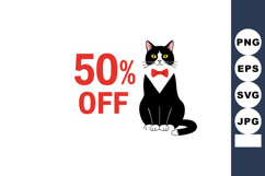 Black and white cat with red bow tie and fifty percent off s Product Image 1