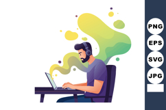 Man working on laptop with headphones in creative colorful s Product Image 1