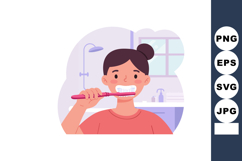 Girl brushing teeth in bathroom hygiene routine daily self c Product Image 1