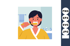 Person brushing teeth in bathroom wearing yellow robe daily Product Image 1