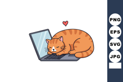 Orange tabby cat sleeping peacefully on laptop keyboard with Product Image 1