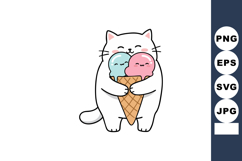 Cute white cat hugging smiling ice cream cone with two color Product Image 1