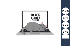 Gray cat sleeping on laptop keyboard with black friday offer Product Image 1
