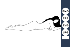 Minimalist vector art of reclining woman with long dark hair Product Image 1