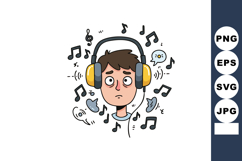 Boy wearing yellow headphones surrounded by music notes and Product Image 1