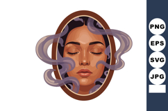 Woman with closed eyes surrounded by swirling smoke in brown Product Image 1